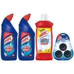 Harpic Disinfectant Toilet Cleaner Liquid, Original – 1 L (Pack Of 2) & Disinfectant Bathroom Cleaner Liquid, Lemon – 1L & Flushmatic In-Cistern Toilet Cleaner Blocks, Marine – 150 G For Rs. 336 @ 59% off